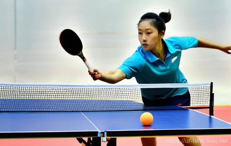 탁구 라켓 선택 방법 - **Prompt 1: Dynamic Aggressive Forehand Loop**
    A dynamic, action-shot of a male table tennis pla...