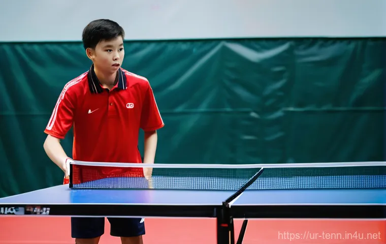 탁구 백핸드 연습법 - **Prompt:** A dynamic shot of a female table tennis player, in her late teens, executing a powerful ...